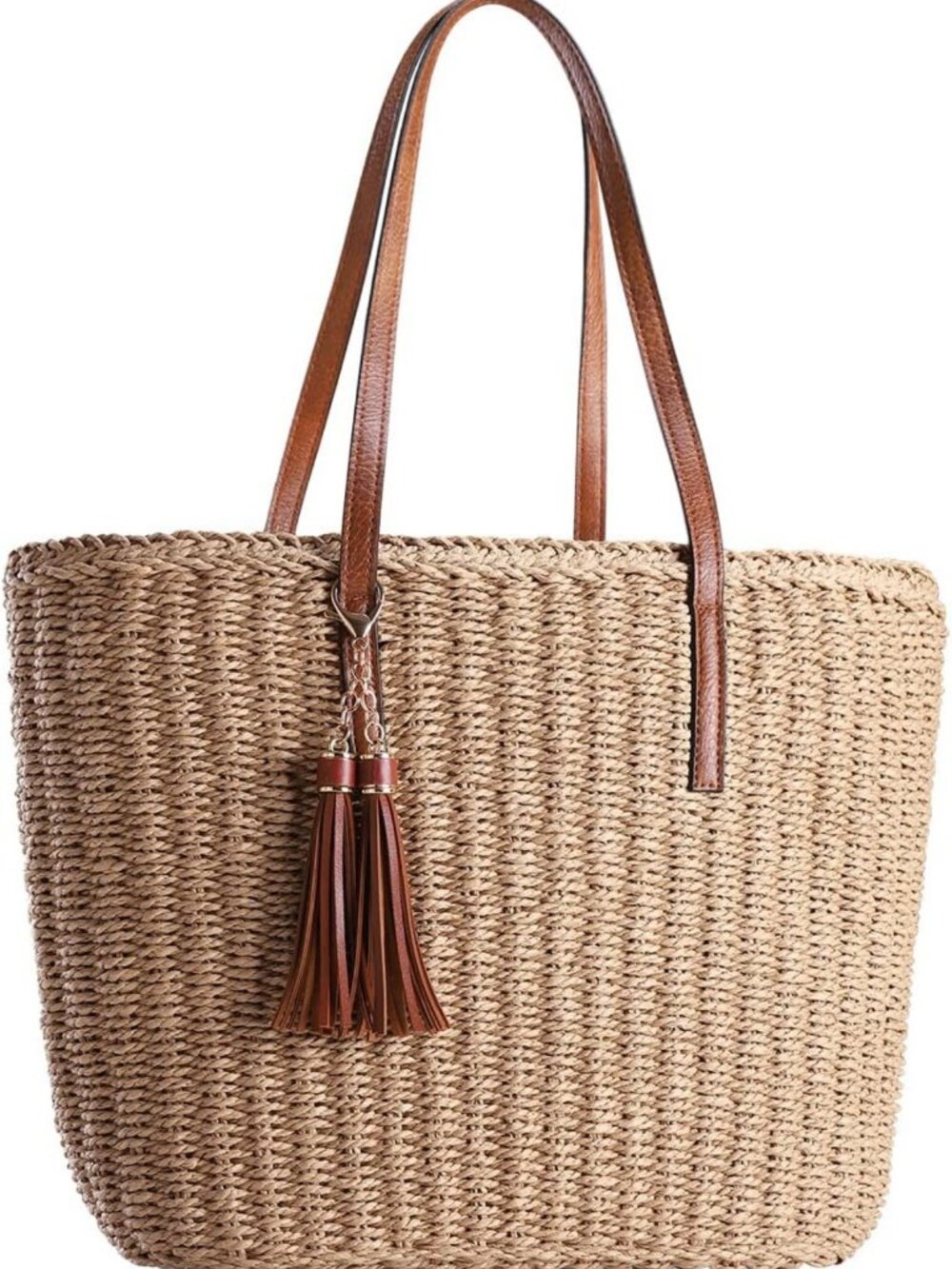 Handmade Woven Straw Tote Bag for Women | M Size Summer Travel Shoulder Bag